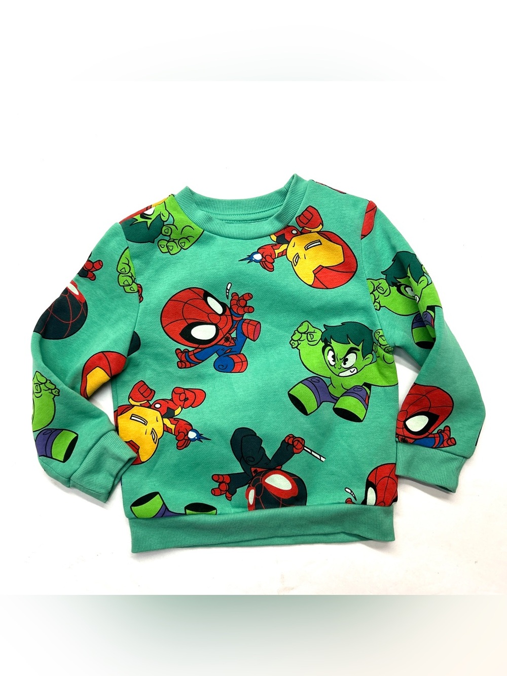 Marvel Primark Kids Green Marvel Superhero Sweatshirt Spiderman & Hulk Print